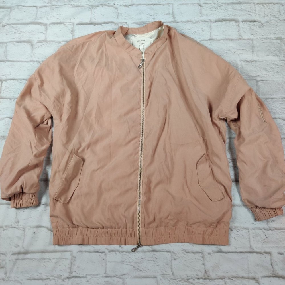 KHND Studio mens double zip ruched sleeve back bomber jacket peachy tan sz XL